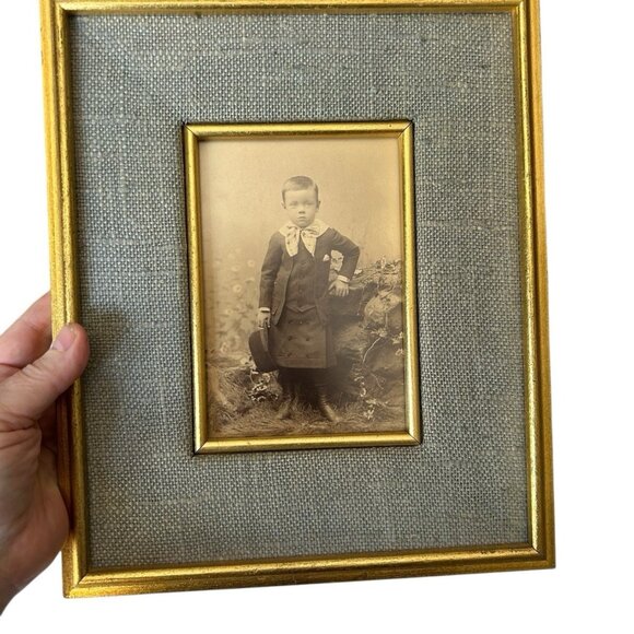 Vintage 4"x6" E.J.Hill? Photo Handsome Dk Hair Toddler Boy in Skirt Custom Frame - Picture 10 of 12
